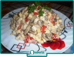 Маленькая фотография блюда по рецепту «Салат грибной с курицей и сыром»